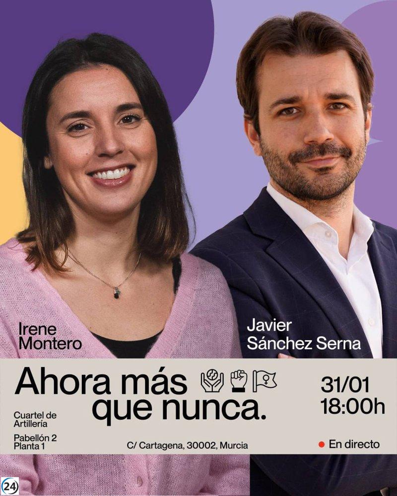 Irene Montero respalda a Sánchez Serna en las primarias de Podemos en la Región con un evento en Murcia.