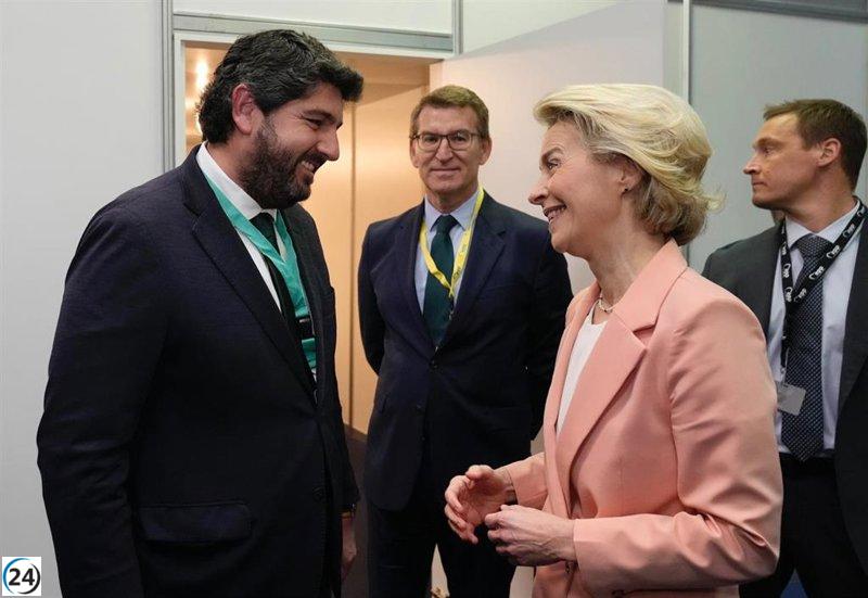 López Miras expresa a Von der Leyen la inquietud del sector agrícola por la crisis económica actual.