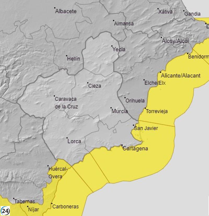 La Aemet advierte sobre fuertes olas en el Campo de Cartagena y Mazarrón este viernes.