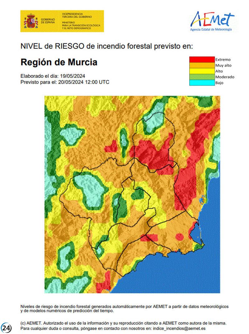 Alerta por alto riesgo de incendio en la Región de Murcia