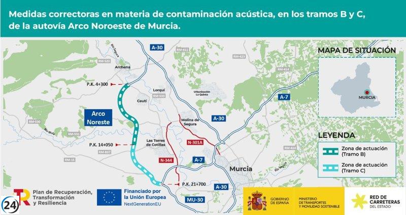 Transportes asigna contrato de 3,4 millones para obras anti-ruido en la autovía Arco Noroeste de Murcia