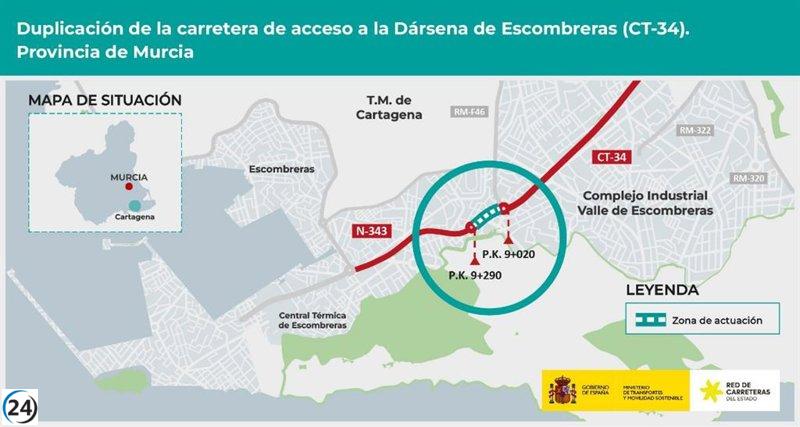 Transportes destina 1,43 millones a la duplicación de la carretera de acceso a la dársena de Escombreras.