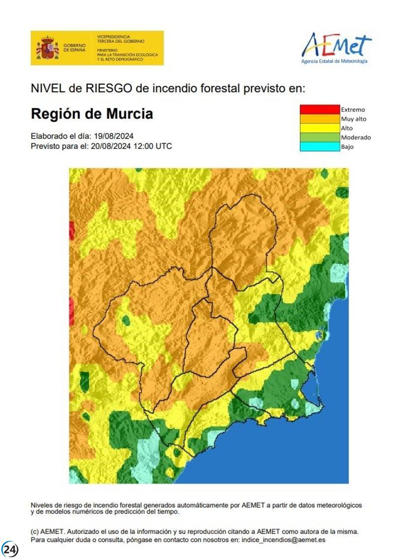 Pronostican alto riesgo de incendios en la Cuenca de Mula, Altiplano y Noroeste el martes.