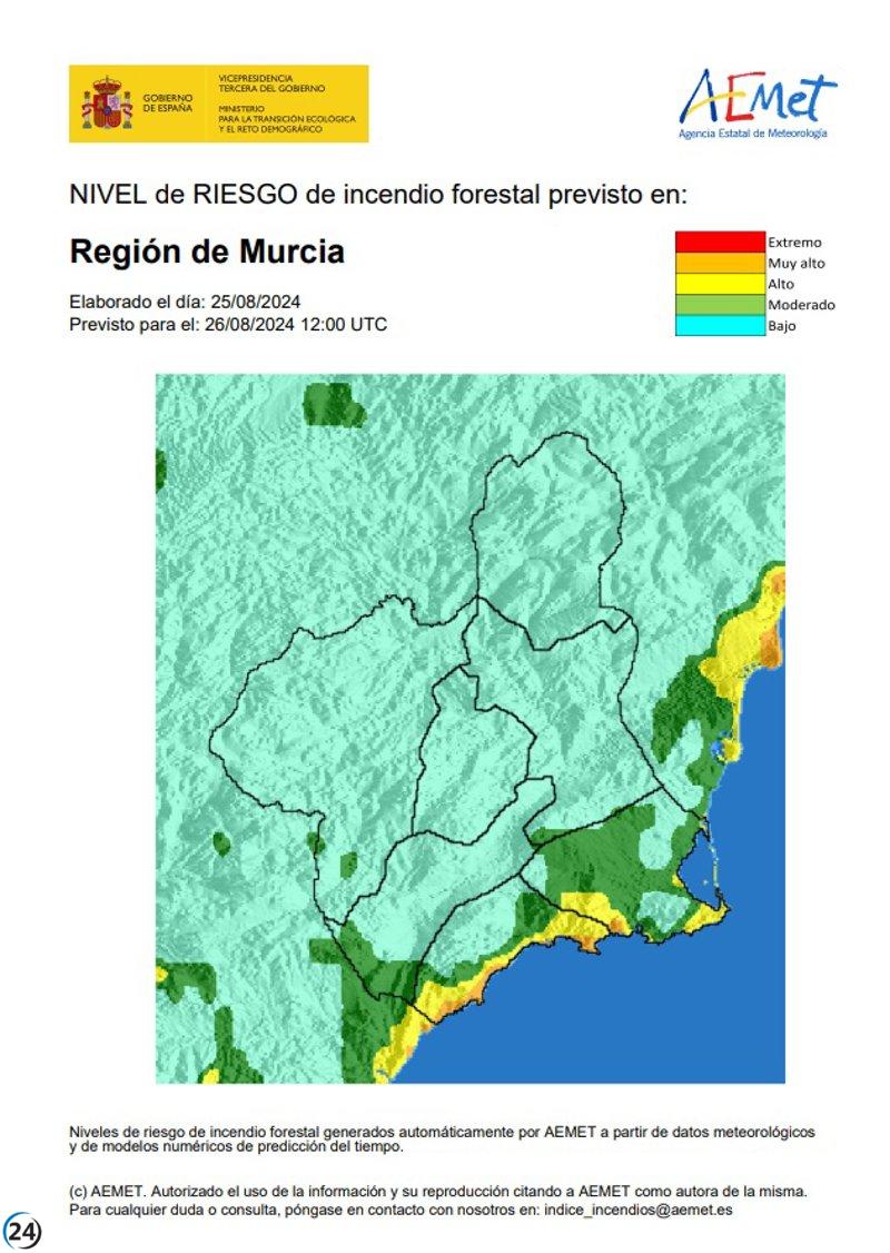 Bajo riesgo de incendio en toda la Región, excepto en el litoral donde es moderado.