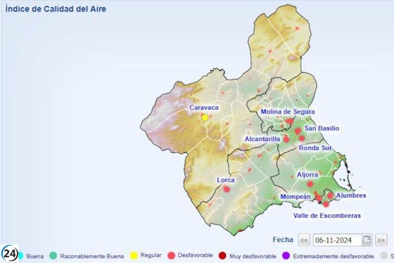 Se declara alerta preventiva por contaminación PM10 en Alumbres, Valle de Escombreras, La Aljorra y Mompeán.