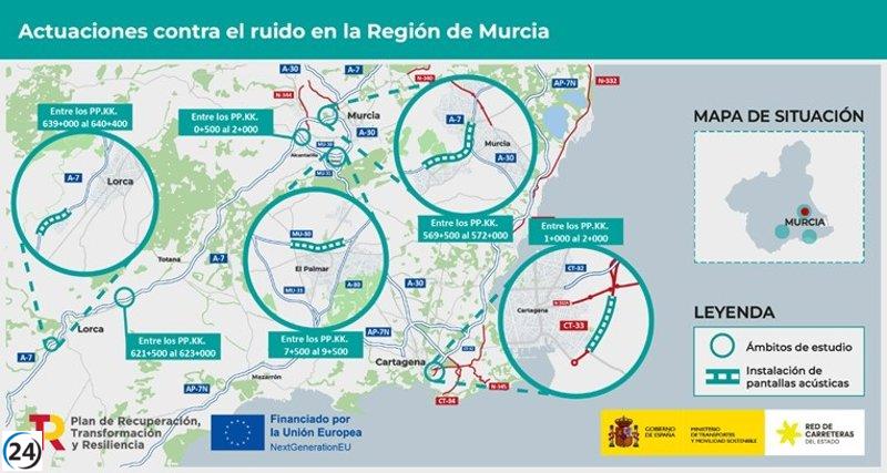 Gobierno destina 3 millones a pantallas acústicas en Lorca, Cartagena y Murcia.