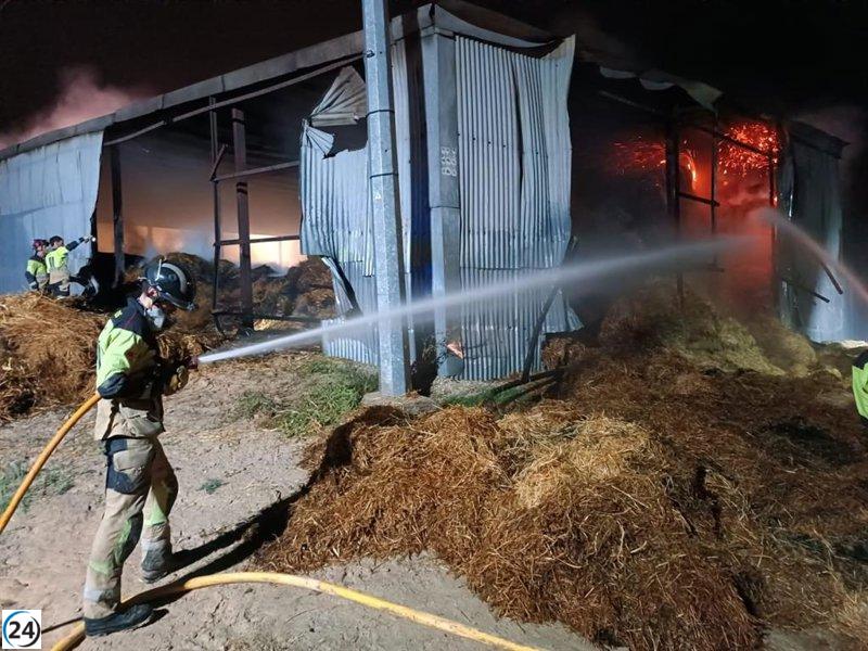 Incendio en almacén de paja en Campos del Río: Bomberos en acción.