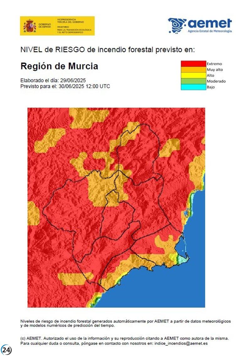 Alerta máxima por riesgo de incendios en la Región de Murcia.
