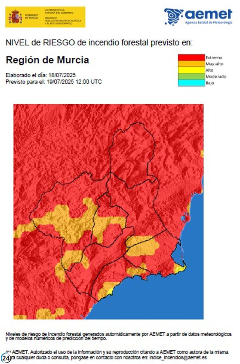Advertencia de riesgo extremo de incendios forestales en toda la Región este sábado.