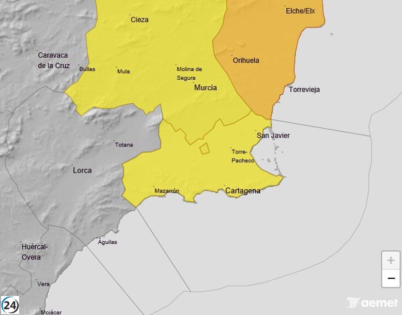 Aemet alerta sobre calor extremo: hasta 39ºC en la Vega del Segura y 36ºC en Campo de Cartagena y Mazarrón.