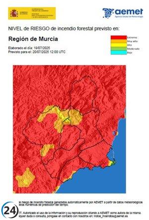 Pronostican riesgo extremo de incendios forestales en toda la Región este domingo.