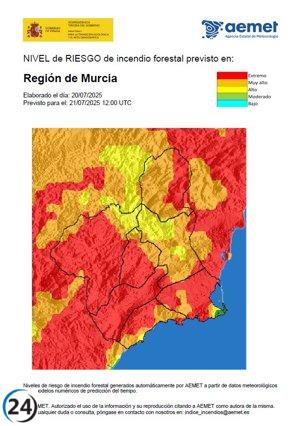 Riesgo extremo de incendios forestales abarca la mayor parte de la Región este lunes.