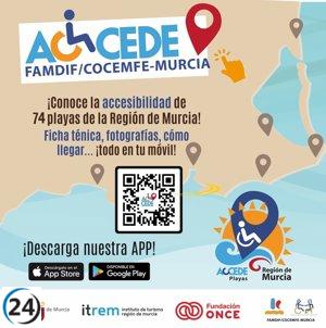 Famdif lanza nueva versión de Accede, la app que informa sobre la accesibilidad de 74 playas en Murcia.