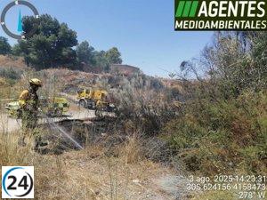 Incendio forestal consume cerca de 1.000 m2 de vegetación en la Rambla de la Carrasquilla, Lorca.