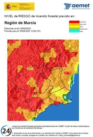 Riesgo extremo de incendios forestales en gran parte de la Región este sábado.