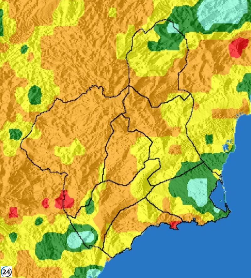 Alerta máxima por riesgo de incendios forestales en la Cuenca de Mula y el Noroeste este martes.