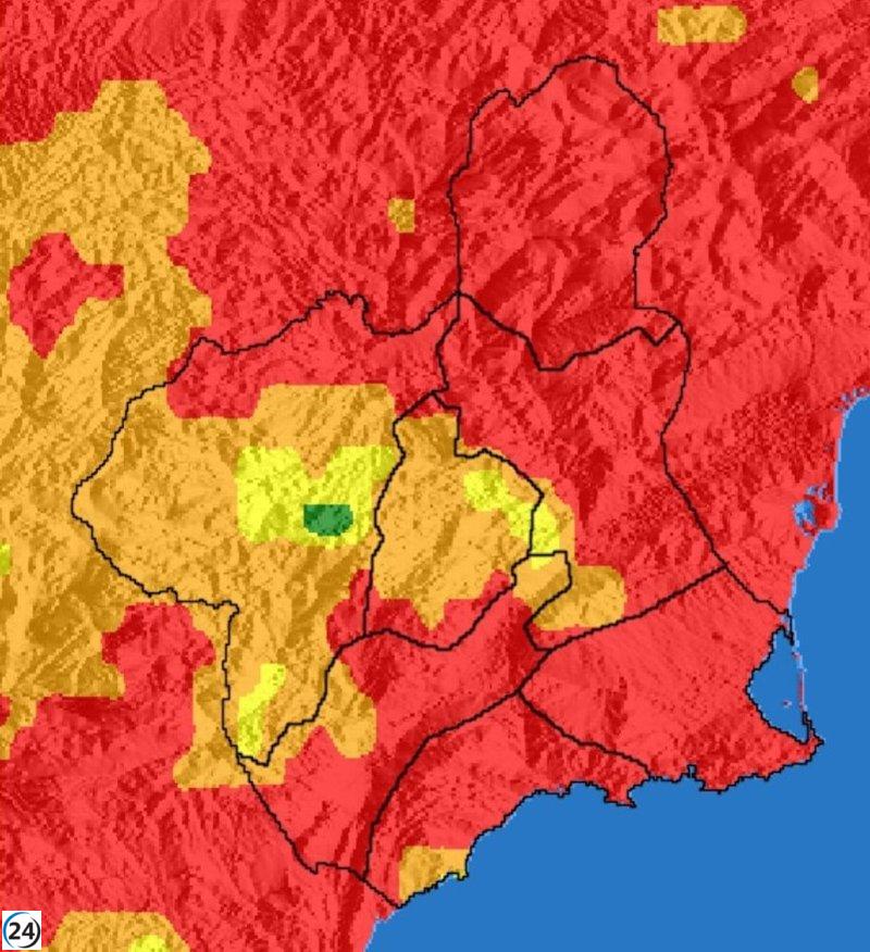 Alerta máxima por riesgo de incendios forestales este viernes en gran parte de Murcia.