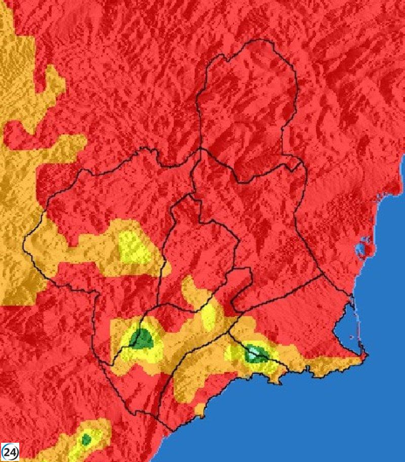 Alertan sobre riesgo extremo de incendios forestales en Murcia este lunes.