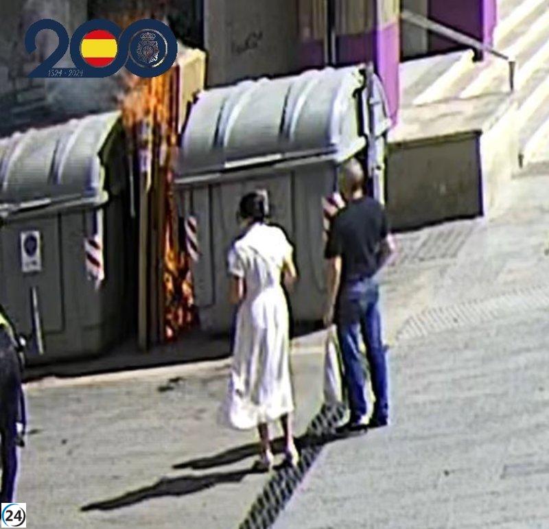 Detenido el responsable de incendiar dos contenedores al arrojar una colilla encendida.