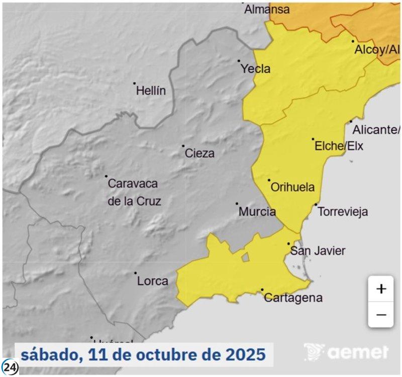 Alerta amarilla en Campo de Cartagena y Mazarrón se extiende hasta esta tarde.