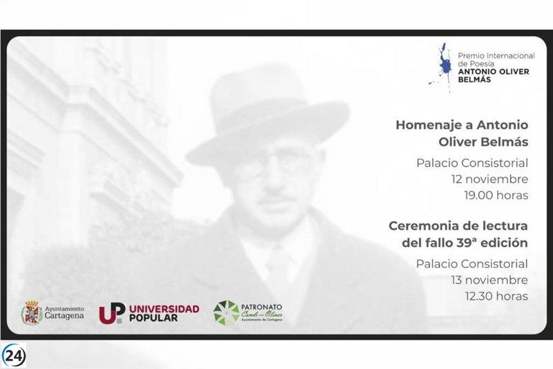 El Premio Internacional Antonio Oliver Belmás rinde tributo al poeta previo a la revelación del ganador.