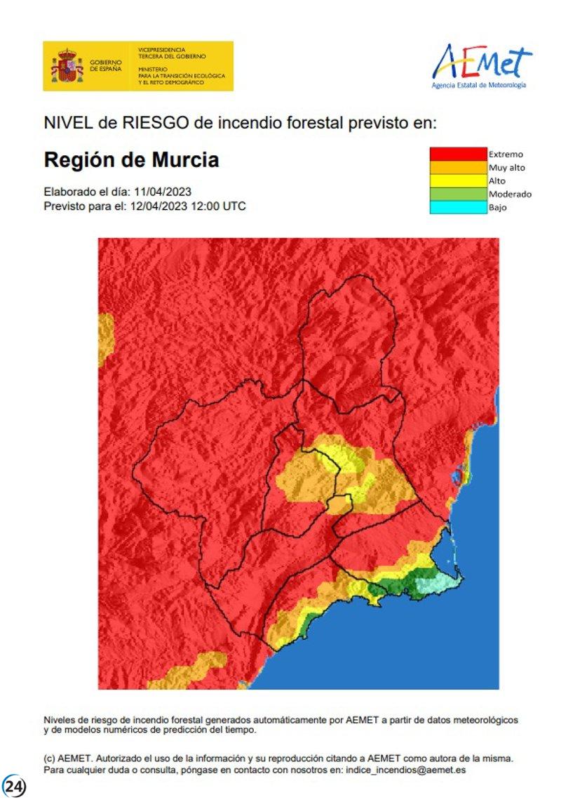El nivel de riesgo de incendio forestal es extremo en toda la región.