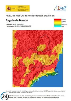Se prevé riesgo extremo de incendios en toda la Región este martes