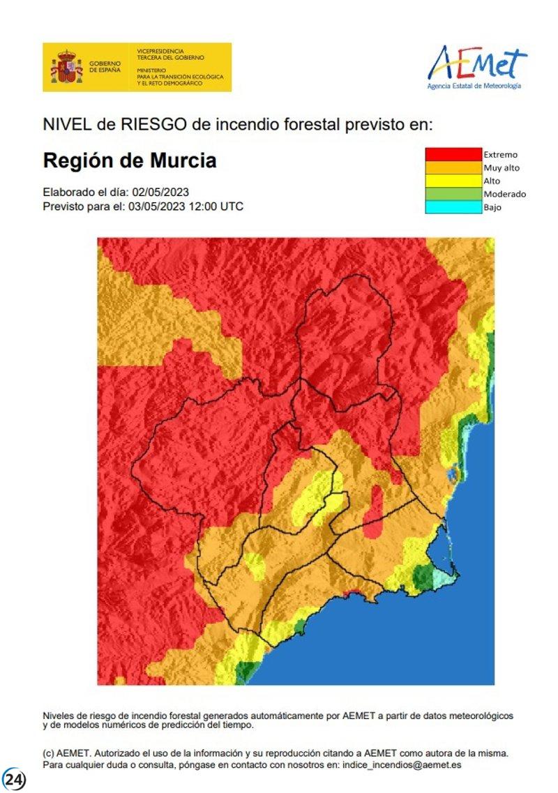 Forestal, alerta máxima por el riesgo de incendios este miércoles.