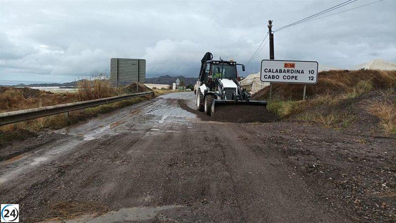 varias carreteras siguen cerradas en Murcia y Águilas, incluyendo la RM-310.