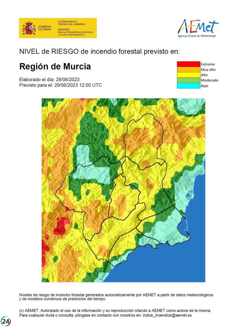 Alto riesgo de incendio forestal en gran parte de la Región este jueves.