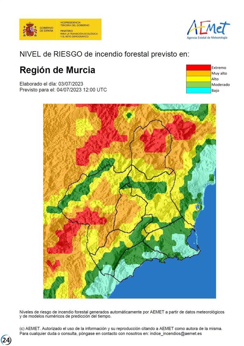 Altiplano y Cuenca de Mula en alto riesgo de incendio forestal este martes.