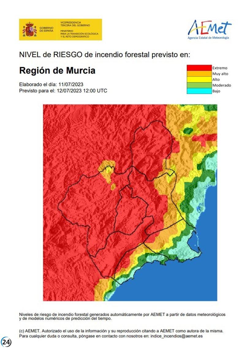 El riesgo de incendio forestal será extremo en gran parte de la Región este miércoles.