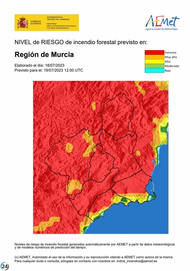 Alerta roja por alto riesgo de incendio forestal en la Región este miércoles