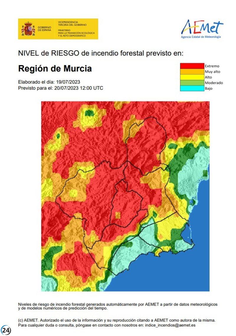 Alto riesgo de incendios forestales en toda la Región este jueves.