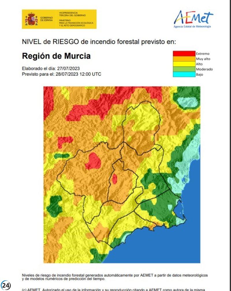 Alto nivel de riesgo de incendios forestales en la Cuenca de Mula y Noroeste este viernes
