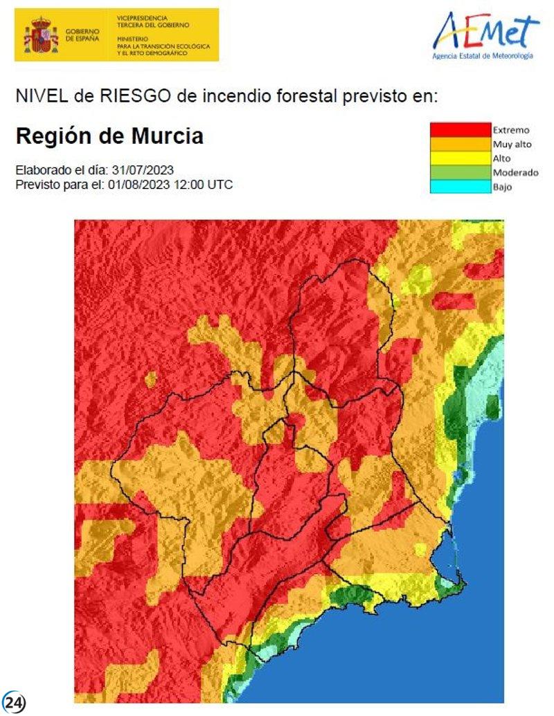 El alto riesgo de incendios forestales en la Cuenca de Mula, Noroeste y Vega Alta-Ricote-Murcia.