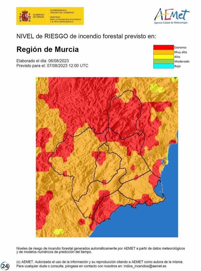 Alta probabilidad de incendios forestales en Murcia este lunes, según Meteorología.