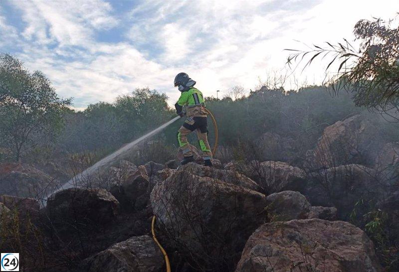 Bomberos neutralizan fuego en arbustos de La Manga del Mar Menor, en San Javier.