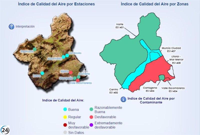 Cartagena: Nivel 1 Preventivo activado por partículas en el aire en el Valle de Escombreras y La Aljorra